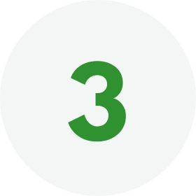 Green number three on white circle background.