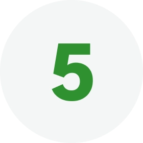 Bold green numeral five, circular icon.